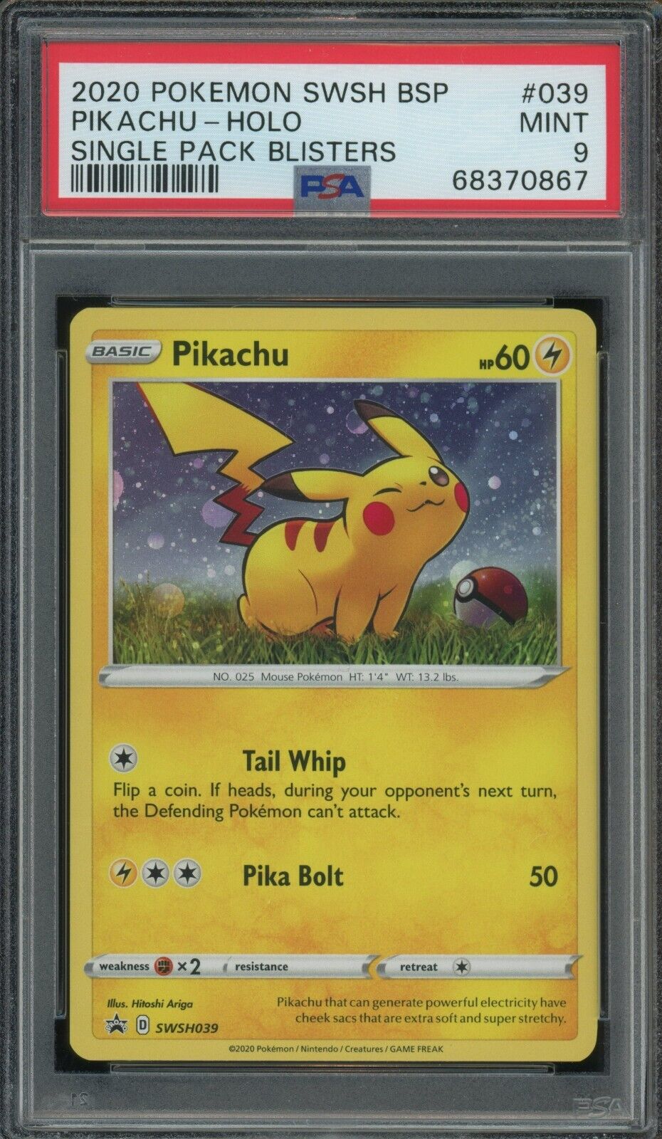 Pokemon Pikachu Blister Pack Holo Promo SWSH039 PSA 9 Mint